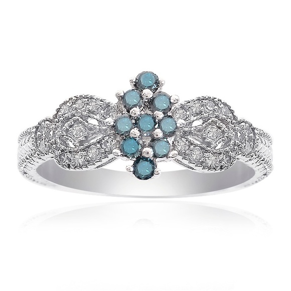 0.30 Carat Blue and White Diamond Women Ring - Picture 1 of 7
